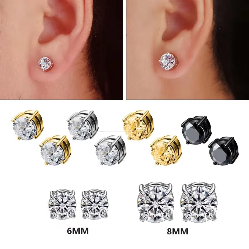 1Pairs Crystal Strong Magnetic Ear Stud Clip Earrings for Men and Women Punk round Zircon Magnet Earrings Non Piercing Jewelry