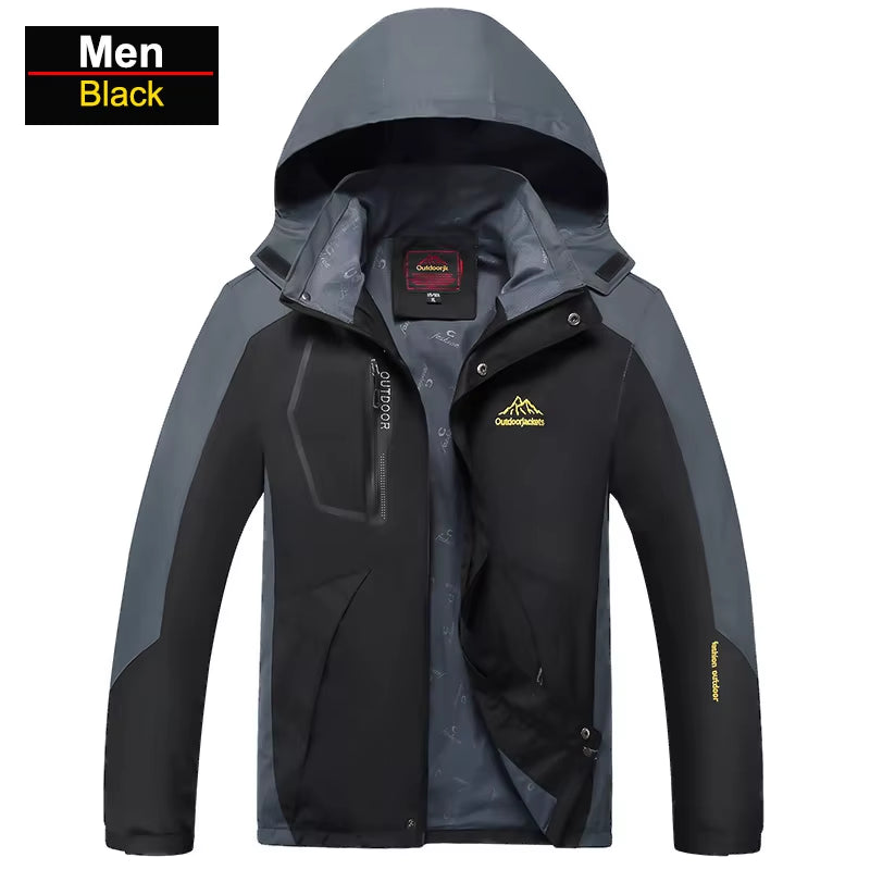 Men'S Waterproof Hiking Jacket Large Size Windproof Windbreaker Camping Hunting Running Trekking Fishing Fleece Coat Men