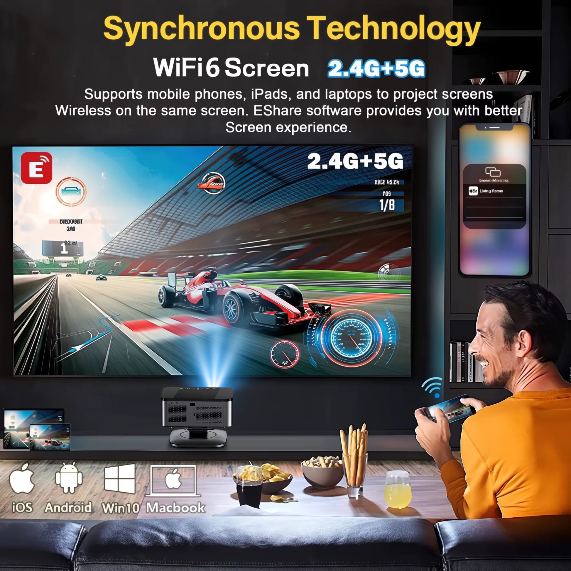 2025 Laser TOF Focus Projector 45000Lumens Moive Daylight Projector Portable 4K Android 12.0 LED Projector WIFI6/20MS