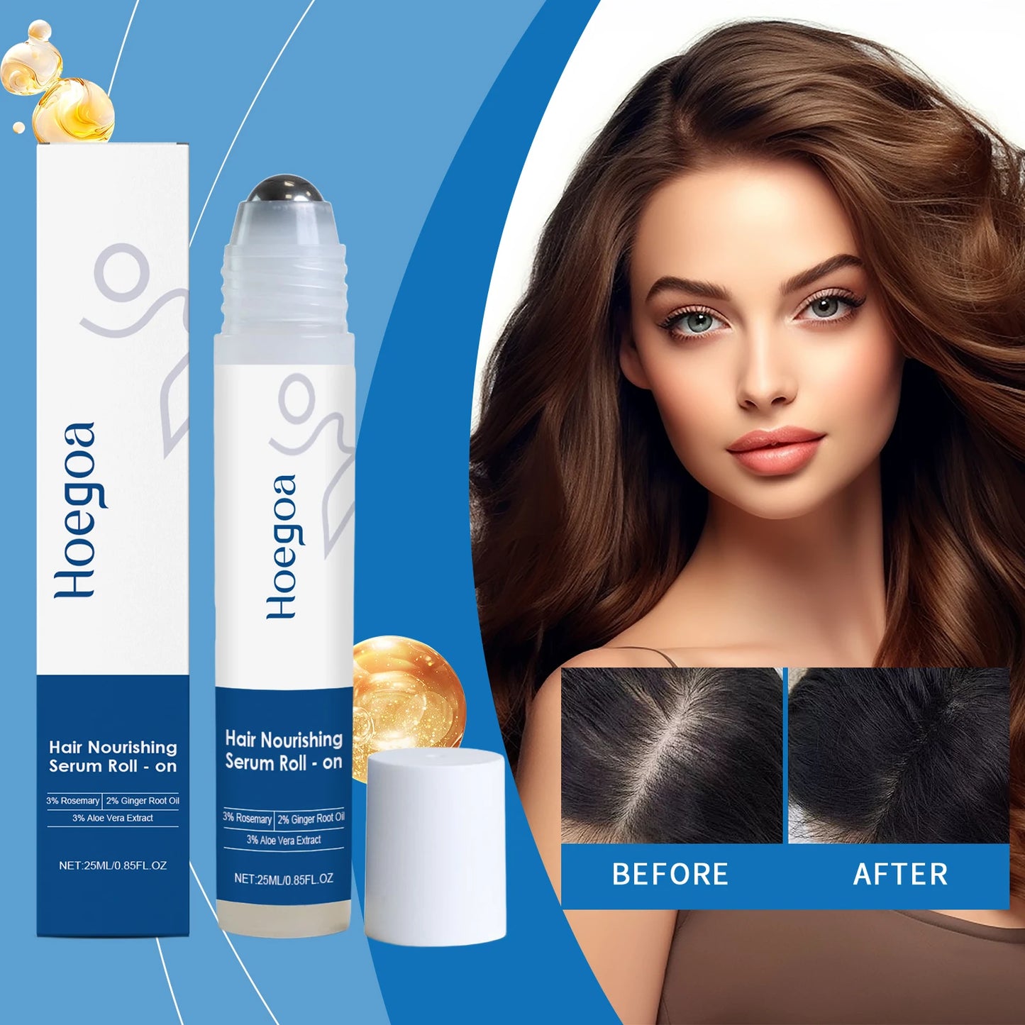 Ginger Hair Growth Oil Nourishing Strengthening Hair Roots Scalp Treatment Hair Loss Serum Moisturizing Hair Care Essence Roller