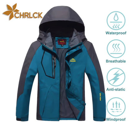 Men'S Waterproof Hiking Jacket Large Size Windproof Windbreaker Camping Hunting Running Trekking Fishing Fleece Coat Men