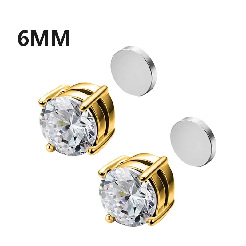 1Pairs Crystal Strong Magnetic Ear Stud Clip Earrings for Men and Women Punk round Zircon Magnet Earrings Non Piercing Jewelry