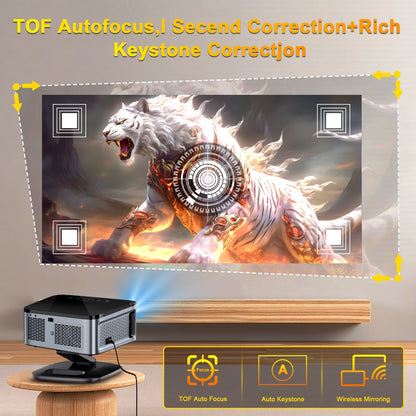 2025 Laser TOF Focus Projector 45000Lumens Moive Daylight Projector Portable 4K Android 12.0 LED Projector WIFI6/20MS
