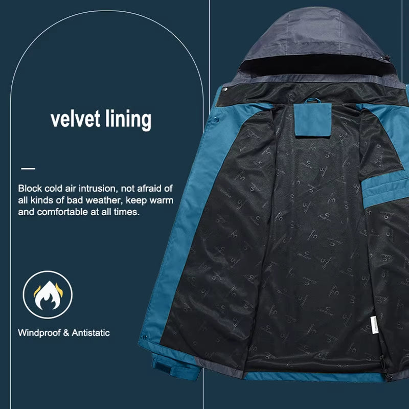 Men'S Waterproof Hiking Jacket Large Size Windproof Windbreaker Camping Hunting Running Trekking Fishing Fleece Coat Men