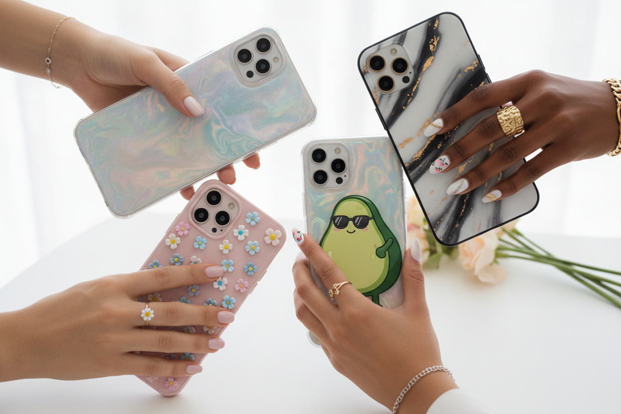Hands modeling cute trendy phone cases 